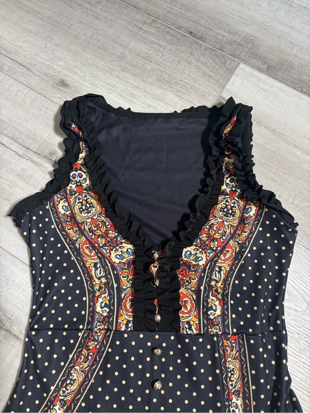 Bohemian Black Floral Print Maxi Dress Sz Small - Picture 5 of 13